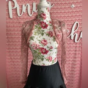 NWT Pinup Couture/ Laura Byrnes Gothic Glamour Pink Lace Bolero Shrug ✨
